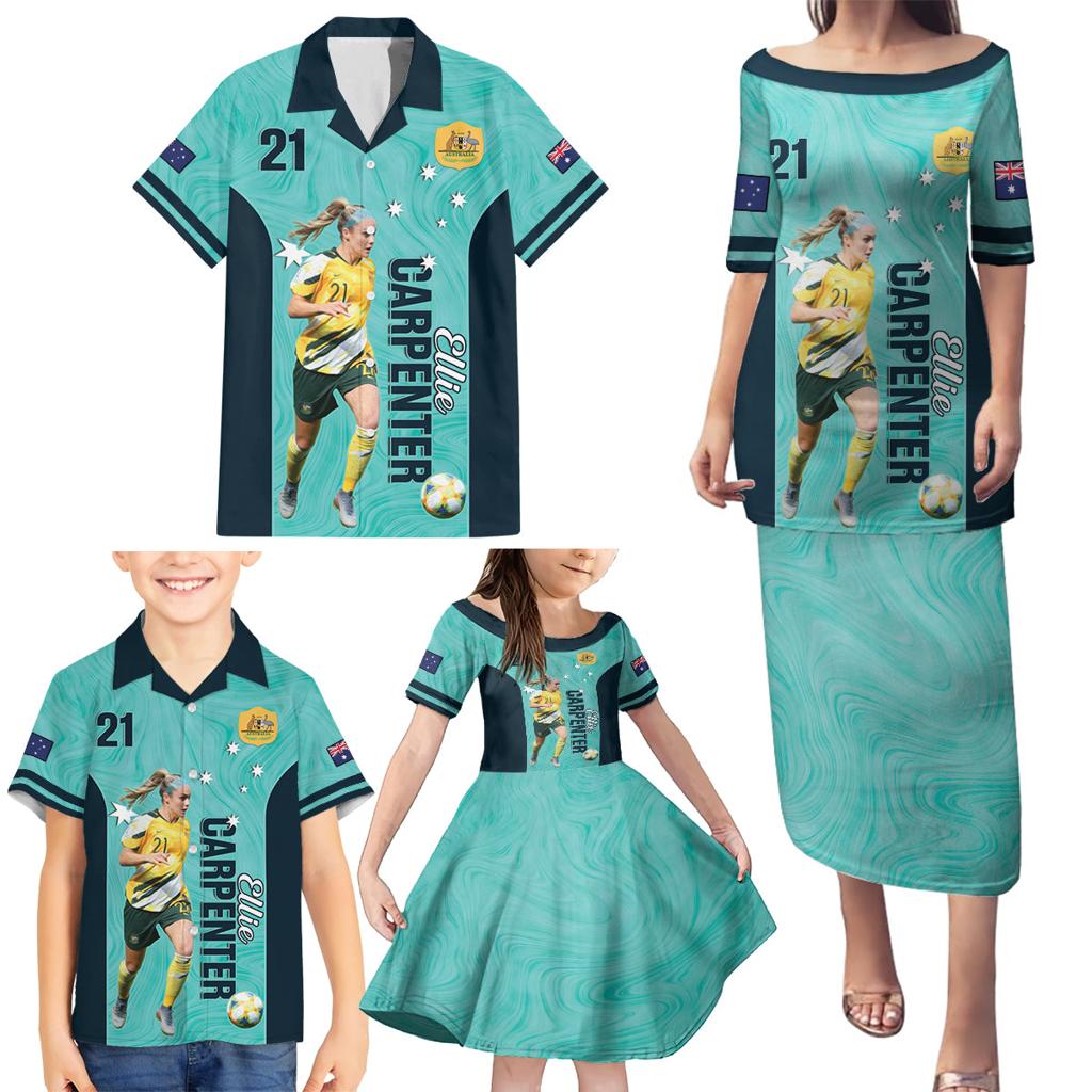 Australia Soccer Family Matching Puletasi and Hawaiian Shirt Ellie Carpenter Matildas - Turquoise