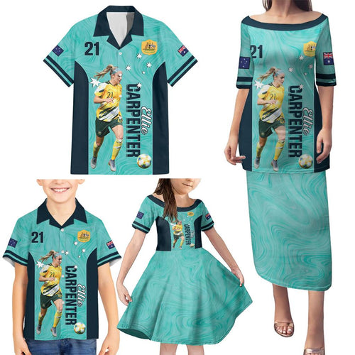 Australia Soccer Family Matching Puletasi and Hawaiian Shirt Ellie Carpenter Matildas - Turquoise