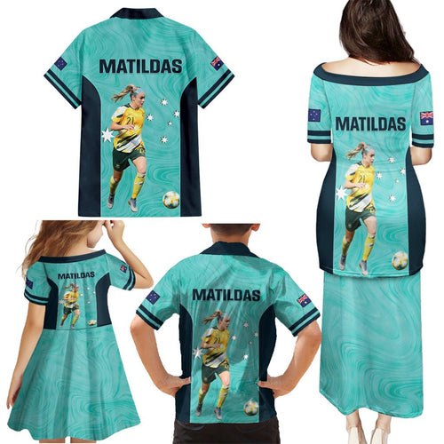Australia Soccer Family Matching Puletasi and Hawaiian Shirt Ellie Carpenter Matildas - Turquoise
