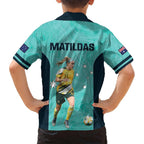 Australia Soccer Family Matching Short Sleeve Bodycon Dress and Hawaiian Shirt Ellie Carpenter Matildas - Turquoise