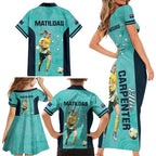 Australia Soccer Family Matching Short Sleeve Bodycon Dress and Hawaiian Shirt Ellie Carpenter Matildas - Turquoise