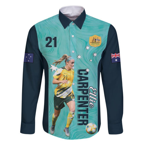 Australia Soccer Family Matching Short Sleeve Bodycon Dress and Hawaiian Shirt Ellie Carpenter Matildas - Turquoise