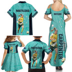 Australia Soccer Family Matching Summer Maxi Dress and Hawaiian Shirt Ellie Carpenter Matildas - Turquoise