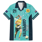 Australia Soccer Family Matching Summer Maxi Dress and Hawaiian Shirt Ellie Carpenter Matildas - Turquoise