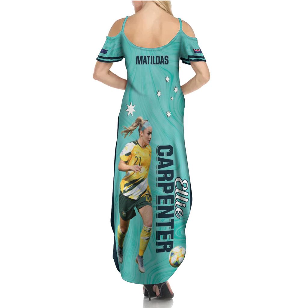 Australia Soccer Family Matching Summer Maxi Dress and Hawaiian Shirt Ellie Carpenter Matildas - Turquoise
