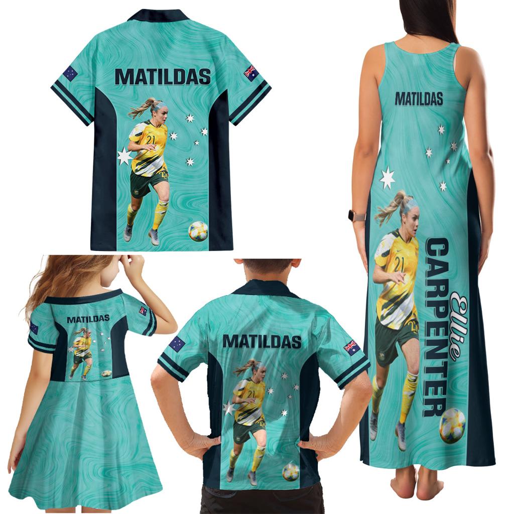 Australia Soccer Family Matching Tank Maxi Dress and Hawaiian Shirt Ellie Carpenter Matildas - Turquoise