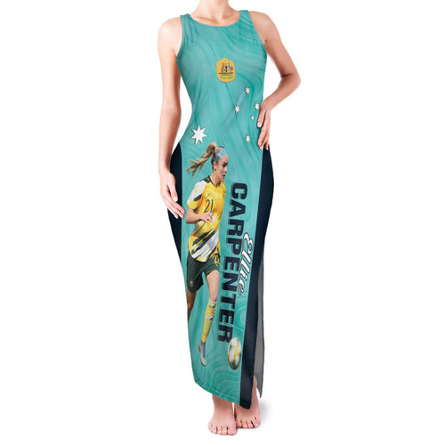 Australia Soccer Family Matching Tank Maxi Dress and Hawaiian Shirt Ellie Carpenter Matildas - Turquoise