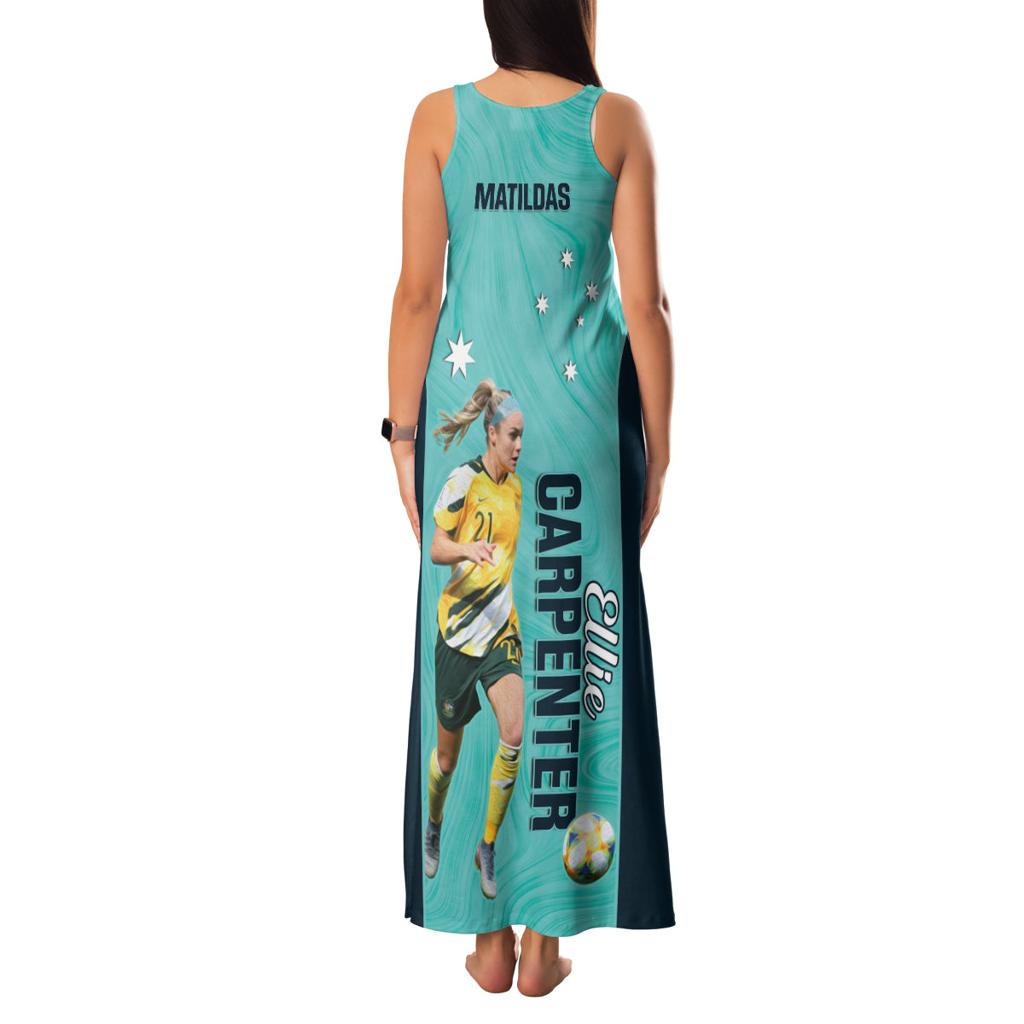 Australia Soccer Family Matching Tank Maxi Dress and Hawaiian Shirt Ellie Carpenter Matildas - Turquoise