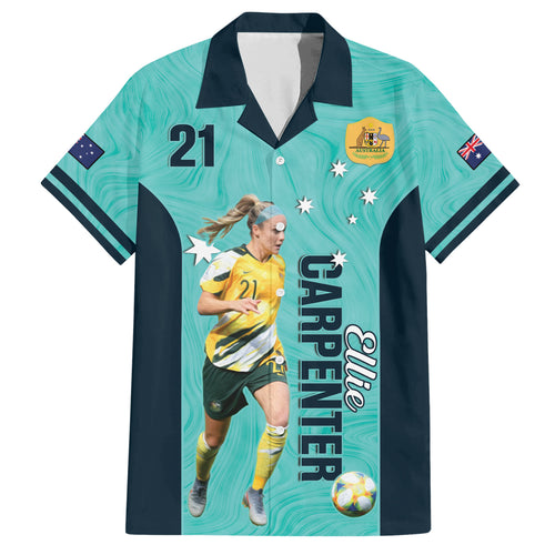 Australia Soccer Hawaiian Shirt Ellie Carpenter Matildas - Turquoise