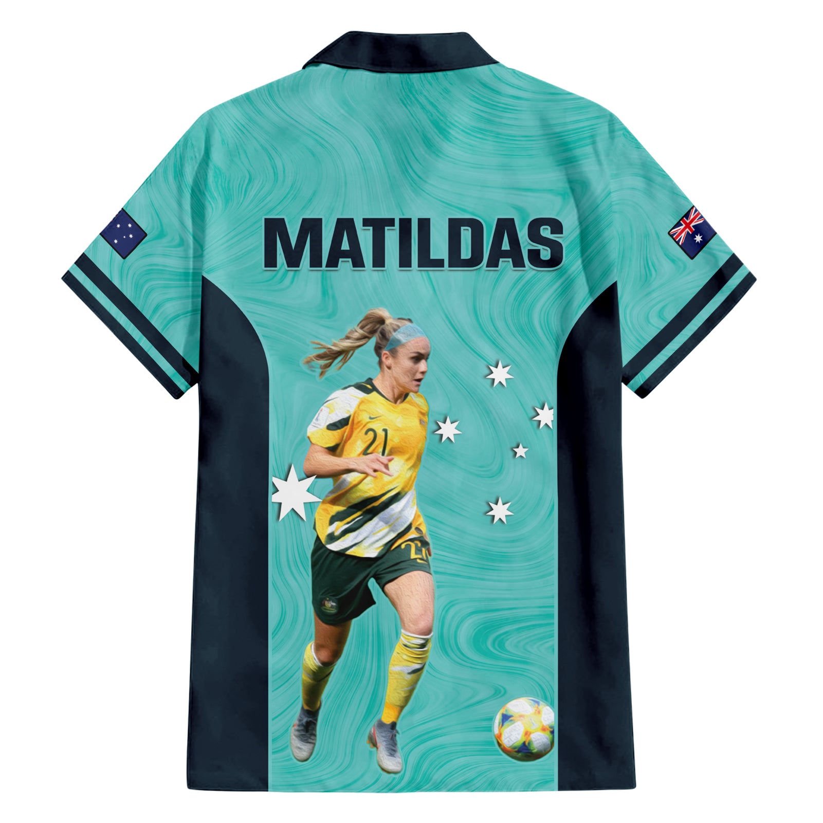 Australia Soccer Hawaiian Shirt Ellie Carpenter Matildas - Turquoise