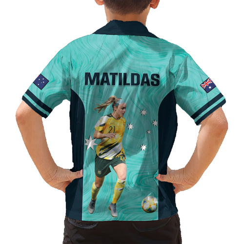 Australia Soccer Kid Hawaiian Shirt Ellie Carpenter Matildas - Turquoise