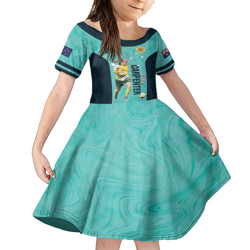 Australia Soccer Kid Short Sleeve Dress Ellie Carpenter Matildas - Turquoise