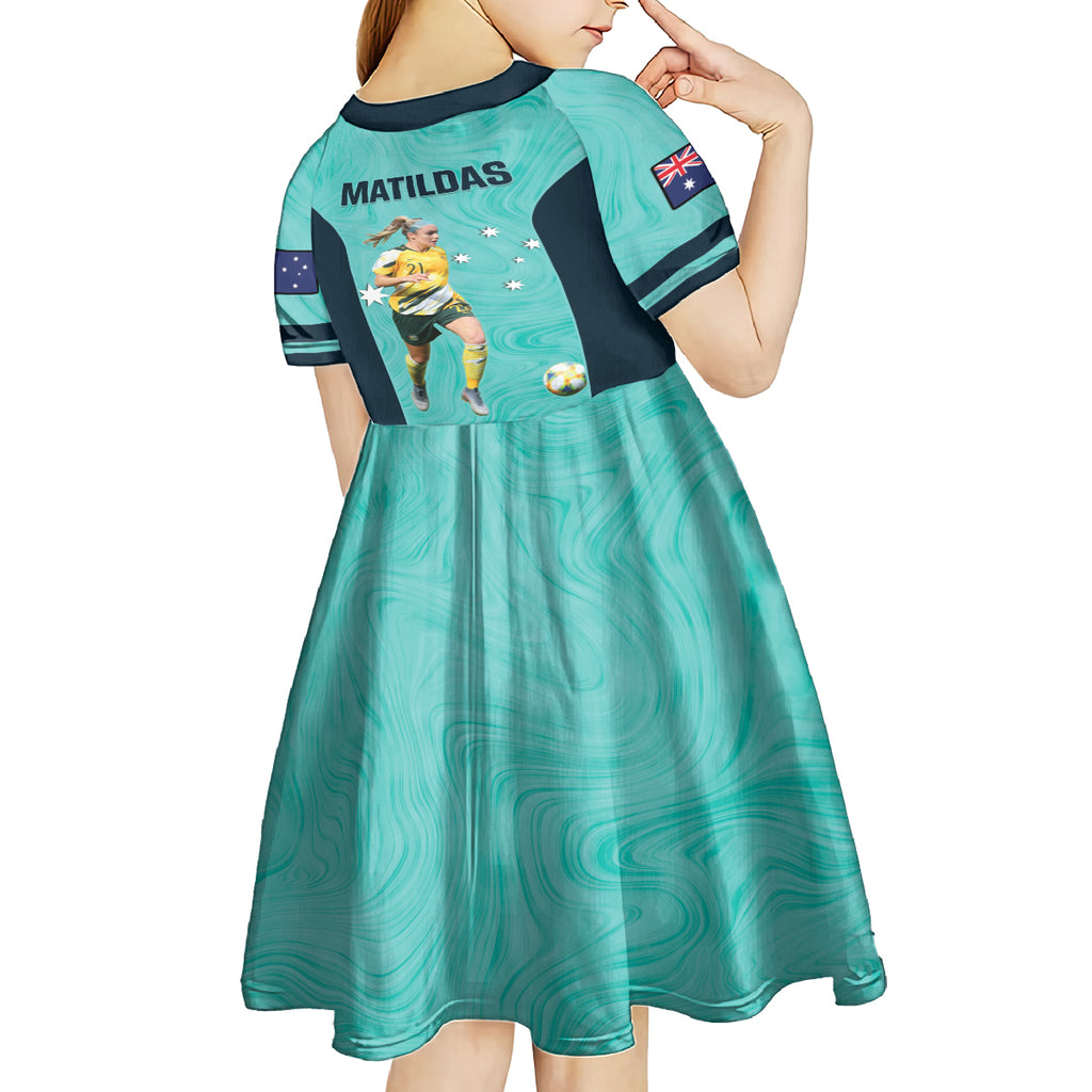 Australia Soccer Kid Short Sleeve Dress Ellie Carpenter Matildas - Turquoise