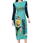 Australia Soccer Long Sleeve Bodycon Dress Ellie Carpenter Matildas - Turquoise