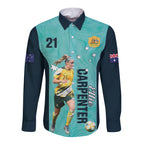 Australia Soccer Long Sleeve Button Shirt Ellie Carpenter Matildas - Turquoise