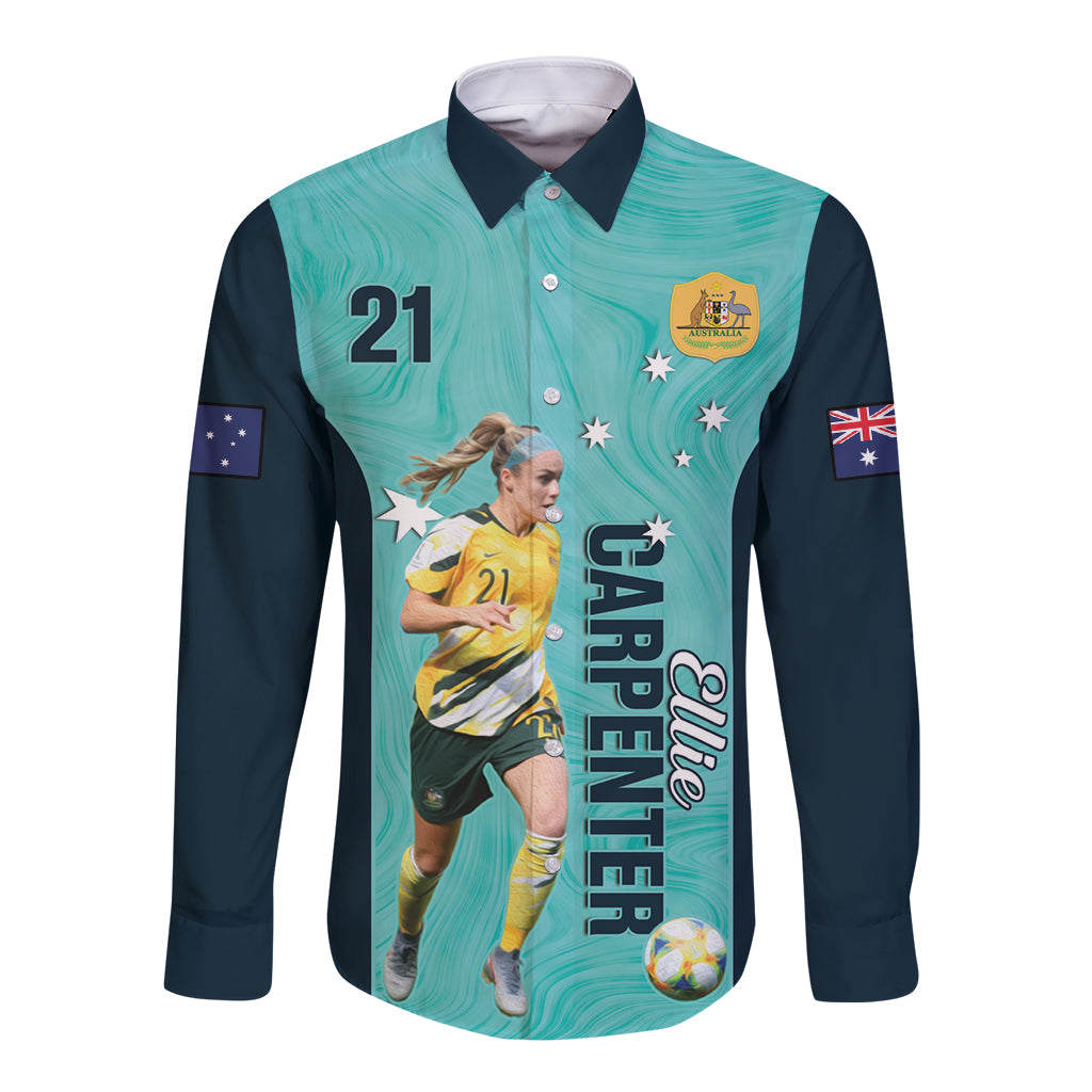 Australia Soccer Long Sleeve Button Shirt Ellie Carpenter Matildas - Turquoise