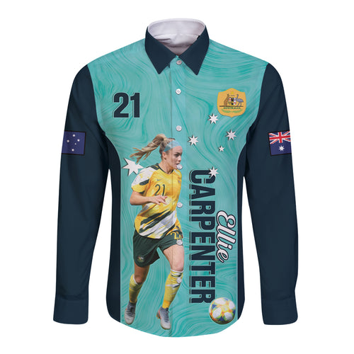 Australia Soccer Long Sleeve Button Shirt Ellie Carpenter Matildas - Turquoise