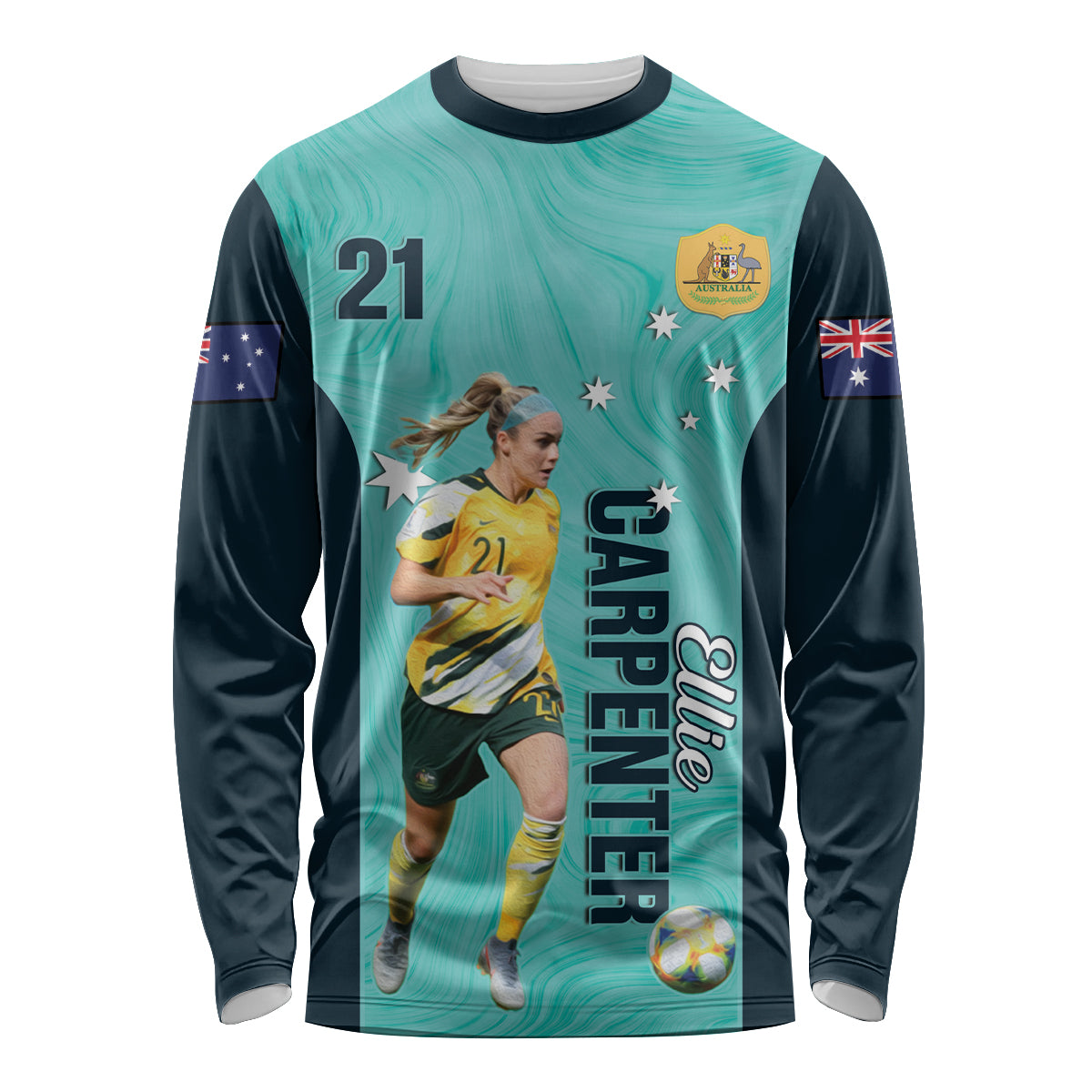 Australia Soccer Long Sleeve Shirt Ellie Carpenter Matildas - Turquoise