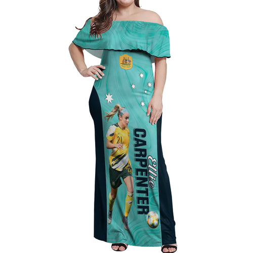 Australia Soccer Off Shoulder Maxi Dress Ellie Carpenter Matildas - Turquoise