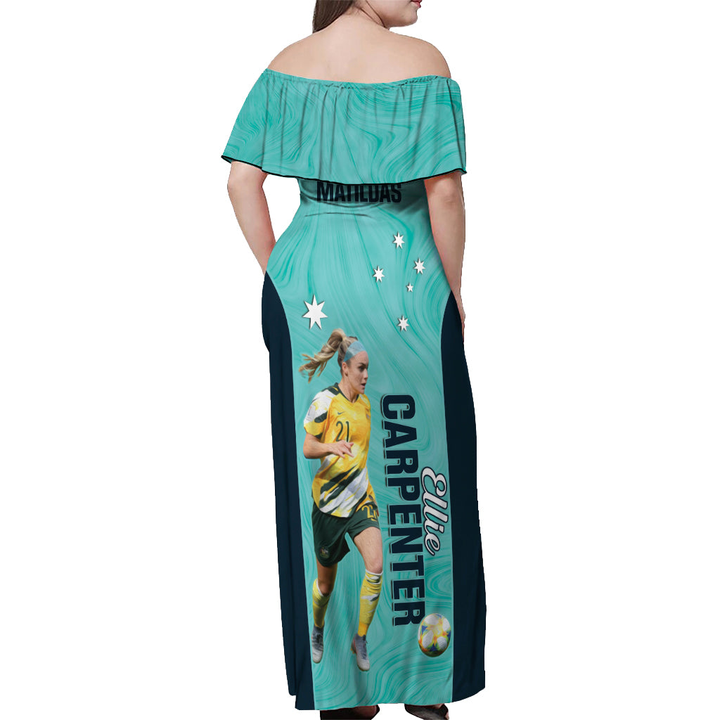 Australia Soccer Off Shoulder Maxi Dress Ellie Carpenter Matildas - Turquoise