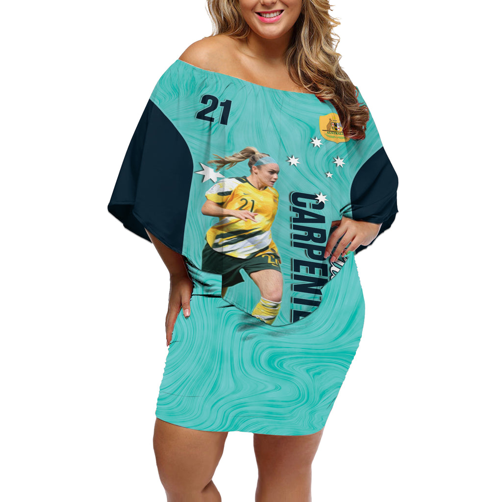 Australia Soccer Off Shoulder Short Dress Ellie Carpenter Matildas - Turquoise