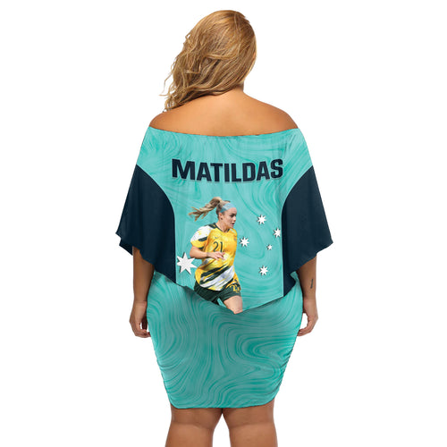 Australia Soccer Off Shoulder Short Dress Ellie Carpenter Matildas - Turquoise