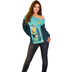 Australia Soccer Off Shoulder Sweater Ellie Carpenter Matildas - Turquoise