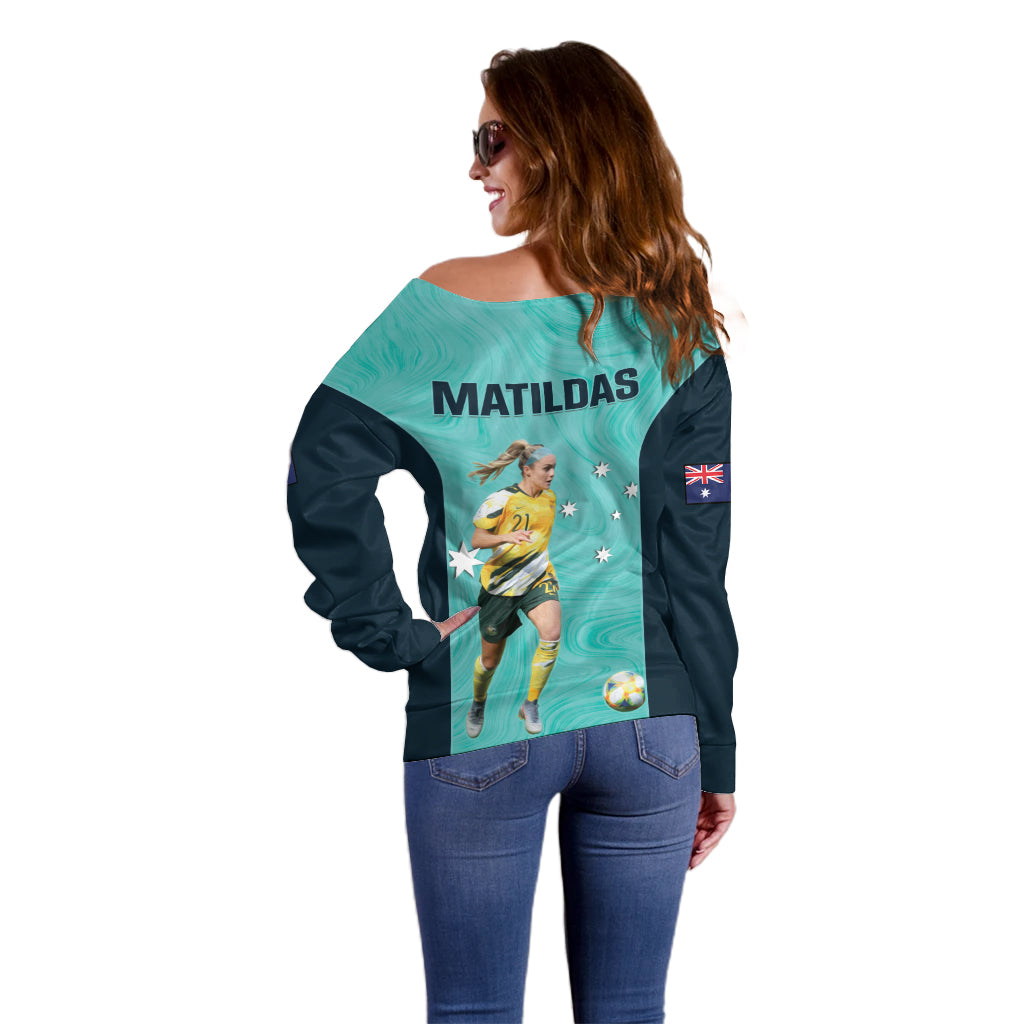 Australia Soccer Off Shoulder Sweater Ellie Carpenter Matildas - Turquoise