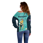 Australia Soccer Off Shoulder Sweater Ellie Carpenter Matildas - Turquoise