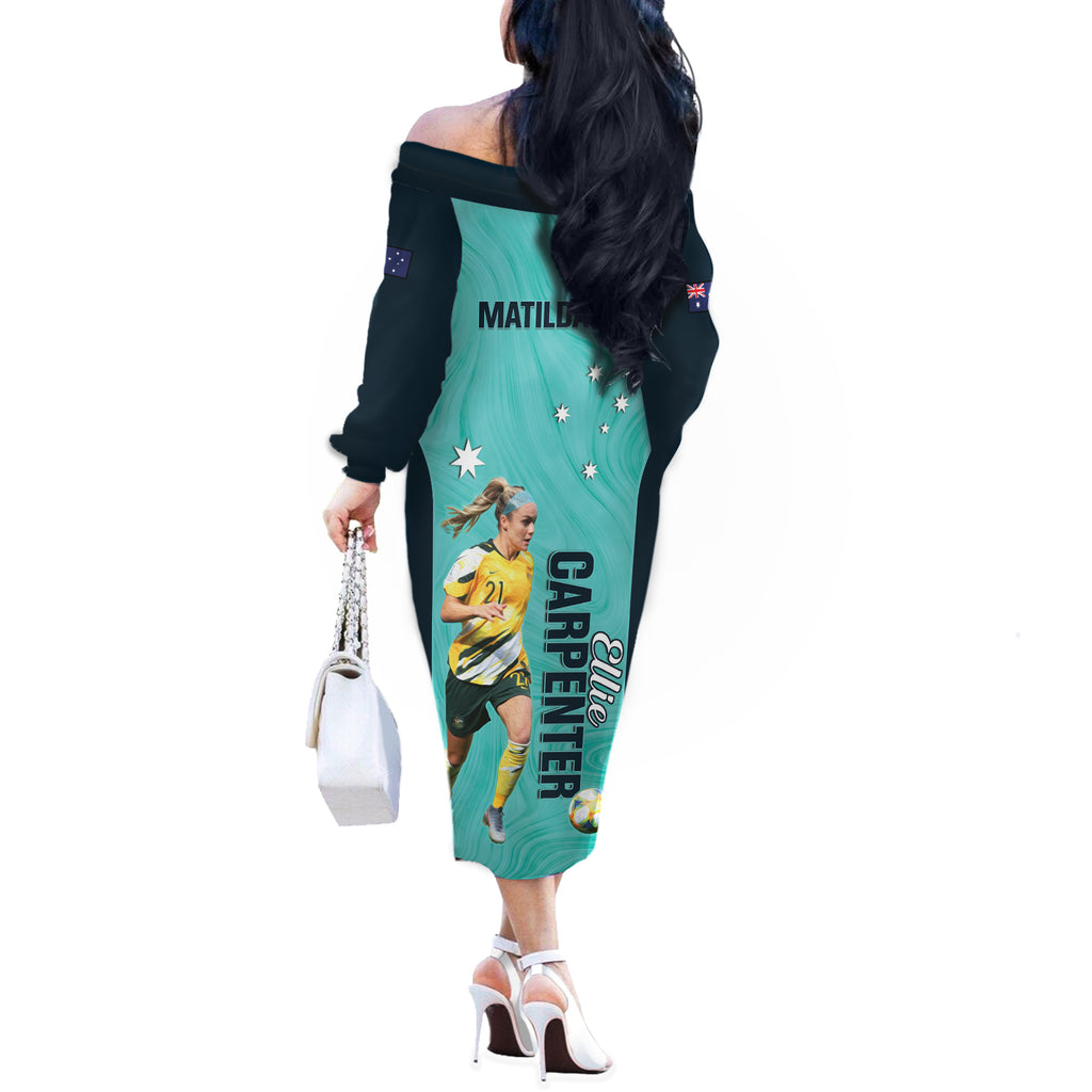 Australia Soccer Off The Shoulder Long Sleeve Dress Ellie Carpenter Matildas - Turquoise