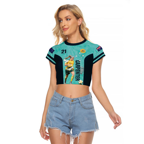 Australia Soccer Raglan Cropped T Shirt Ellie Carpenter Matildas - Turquoise