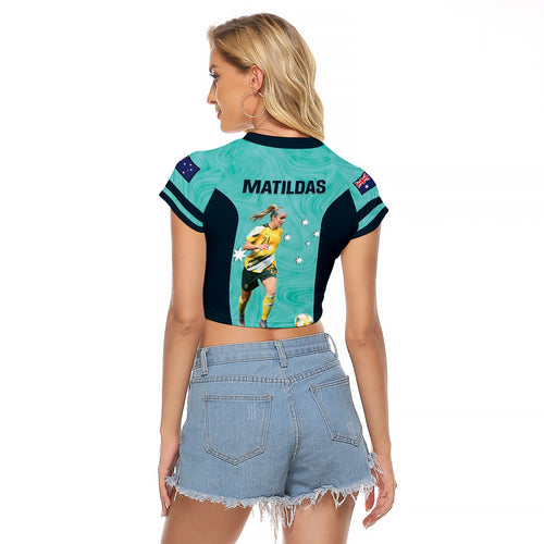 Australia Soccer Raglan Cropped T Shirt Ellie Carpenter Matildas - Turquoise