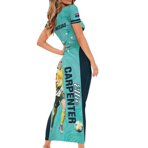 Australia Soccer Short Sleeve Bodycon Dress Ellie Carpenter Matildas - Turquoise