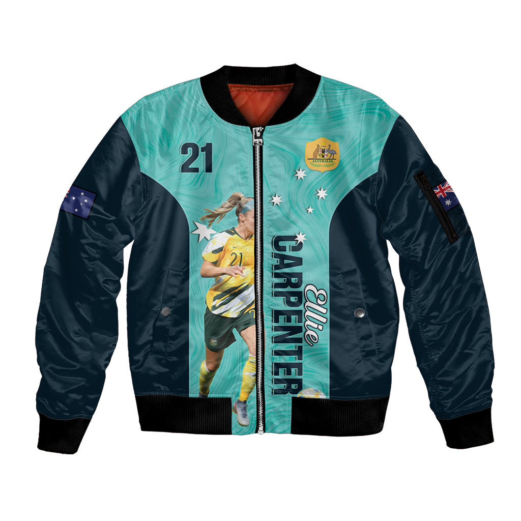 Australia Soccer Sleeve Zip Bomber Jacket Ellie Carpenter Matildas - Turquoise