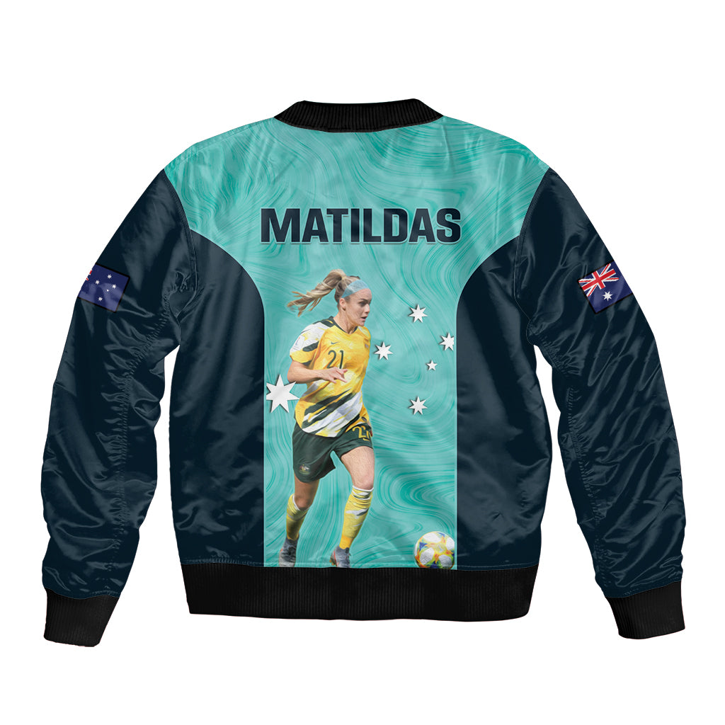 Australia Soccer Sleeve Zip Bomber Jacket Ellie Carpenter Matildas - Turquoise