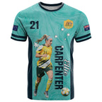 Australia Soccer T Shirt Ellie Carpenter Matildas - Turquoise