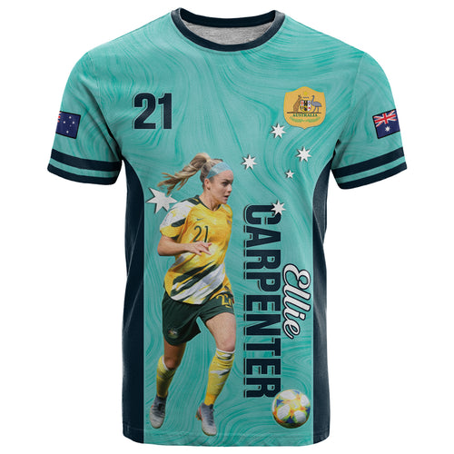 Australia Soccer T Shirt Ellie Carpenter Matildas - Turquoise