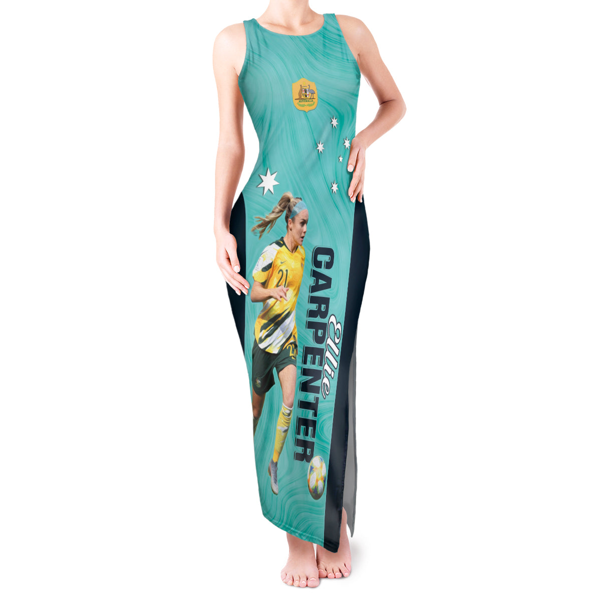 Australia Soccer Tank Maxi Dress Ellie Carpenter Matildas - Turquoise