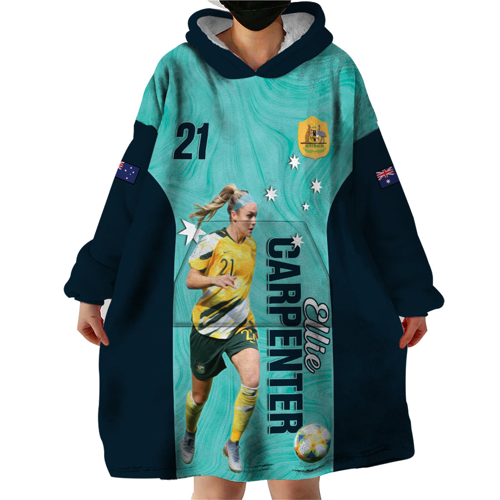 Australia Soccer Wearable Blanket Hoodie Ellie Carpenter Matildas - Turquoise