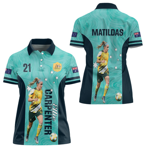 Australia Soccer Women Polo Shirt Ellie Carpenter Matildas - Turquoise