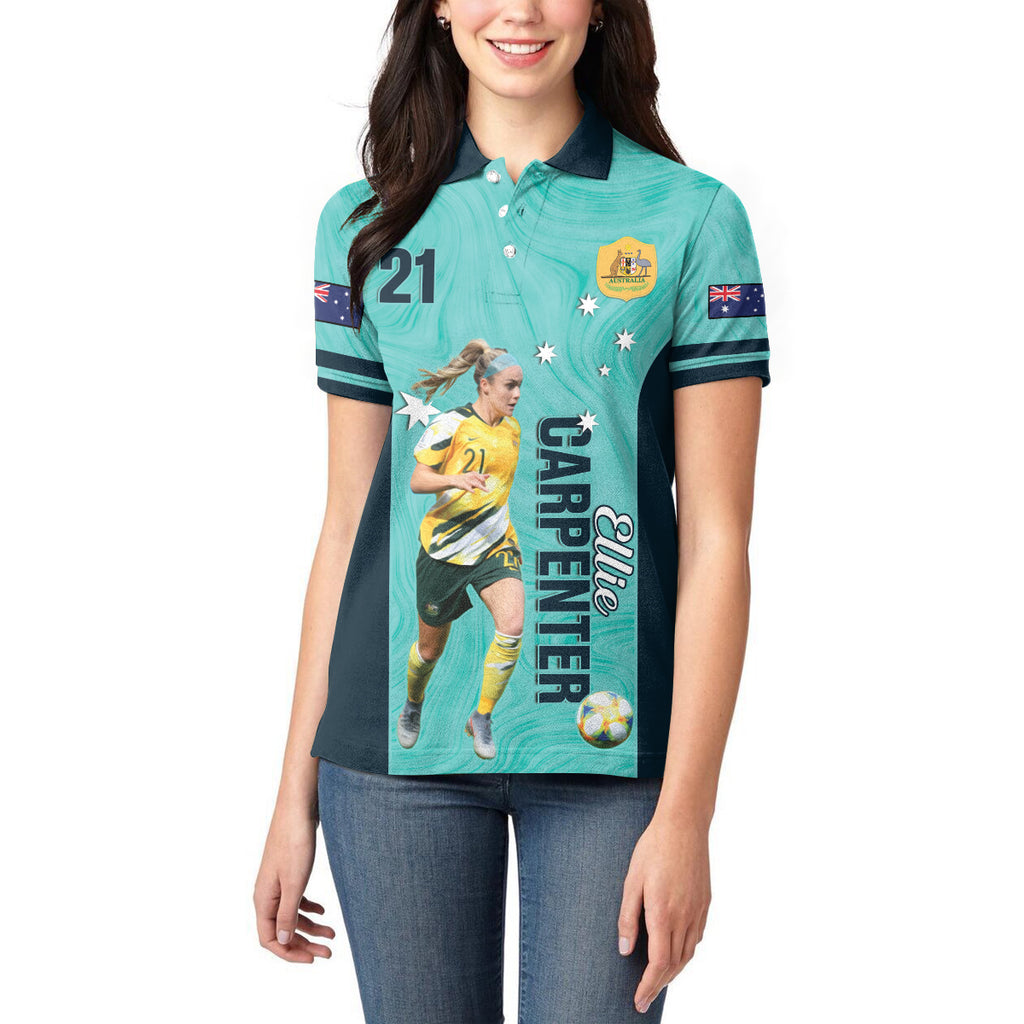 Australia Soccer Women Polo Shirt Ellie Carpenter Matildas - Turquoise