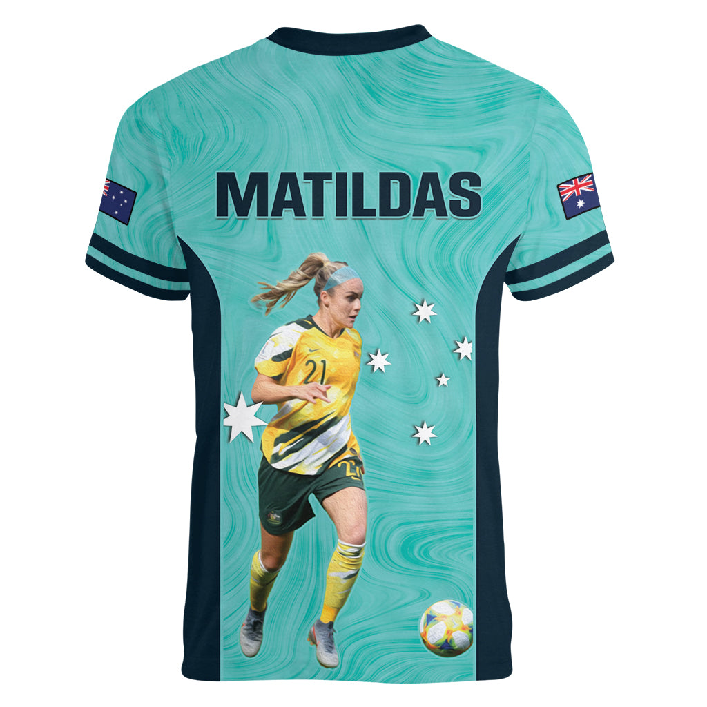 Australia Soccer Women V-Neck T-Shirt Ellie Carpenter Matildas - Turquoise