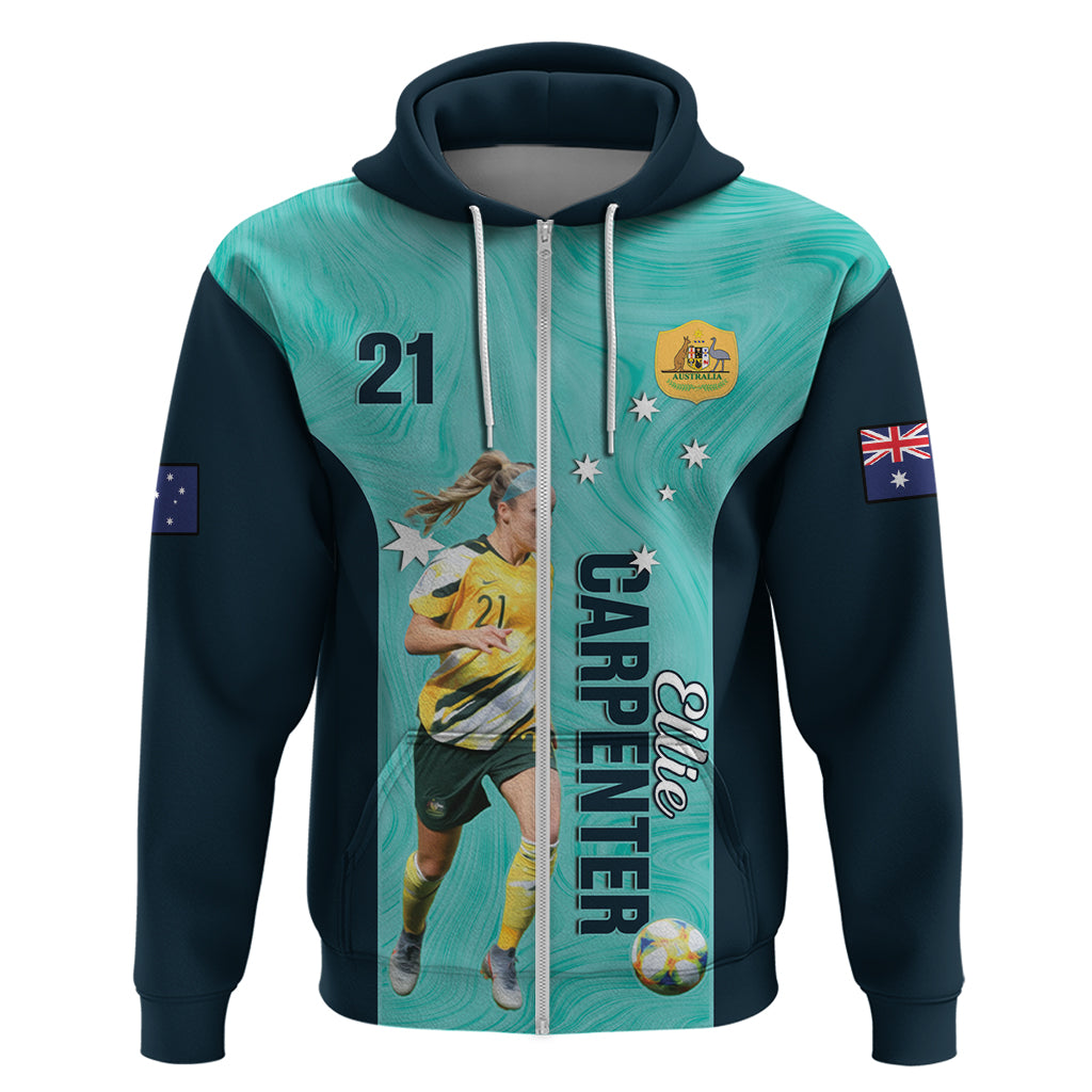 Australia Soccer Zip Hoodie Ellie Carpenter Matildas - Turquoise