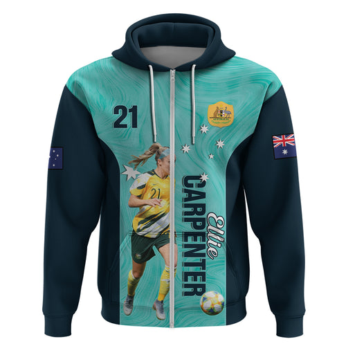 Australia Soccer Zip Hoodie Ellie Carpenter Matildas - Turquoise