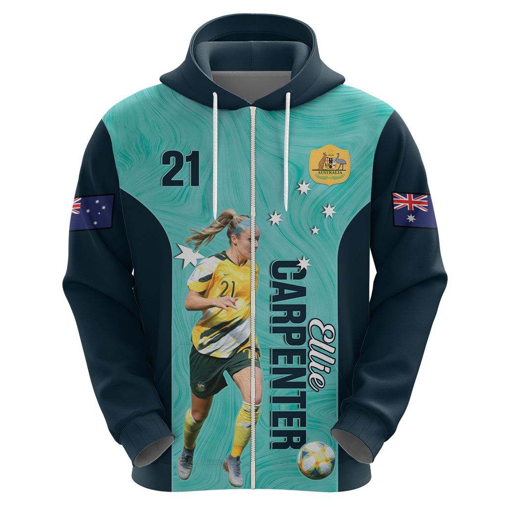 Australia Soccer Zip Hoodie Ellie Carpenter Matildas - Turquoise