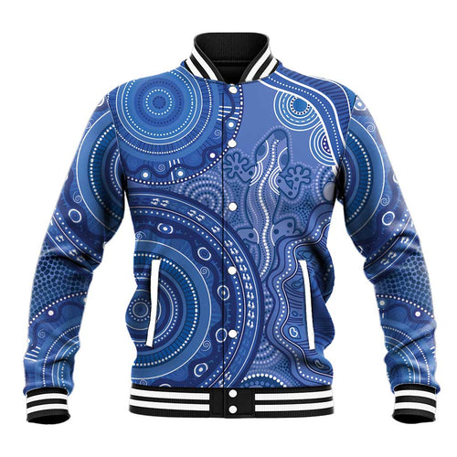 Australia Autism Awareness Baseball Jacket Aboriginal Lizard Dot Painting