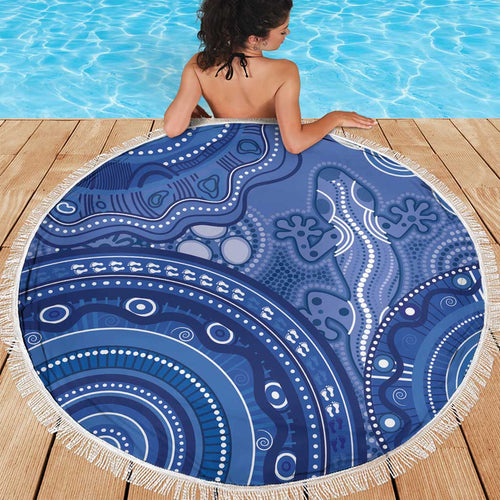 Australia Autism Awareness Beach Blanket Aboriginal Lizard Dot Painting