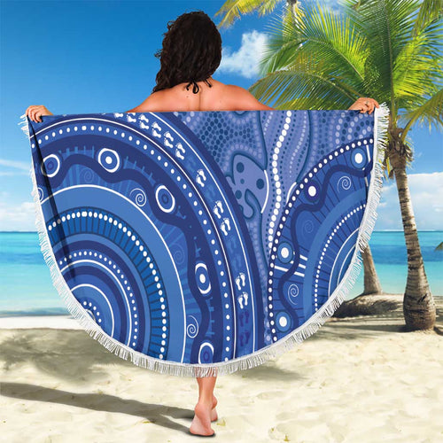 Australia Autism Awareness Beach Blanket Aboriginal Lizard Dot Painting
