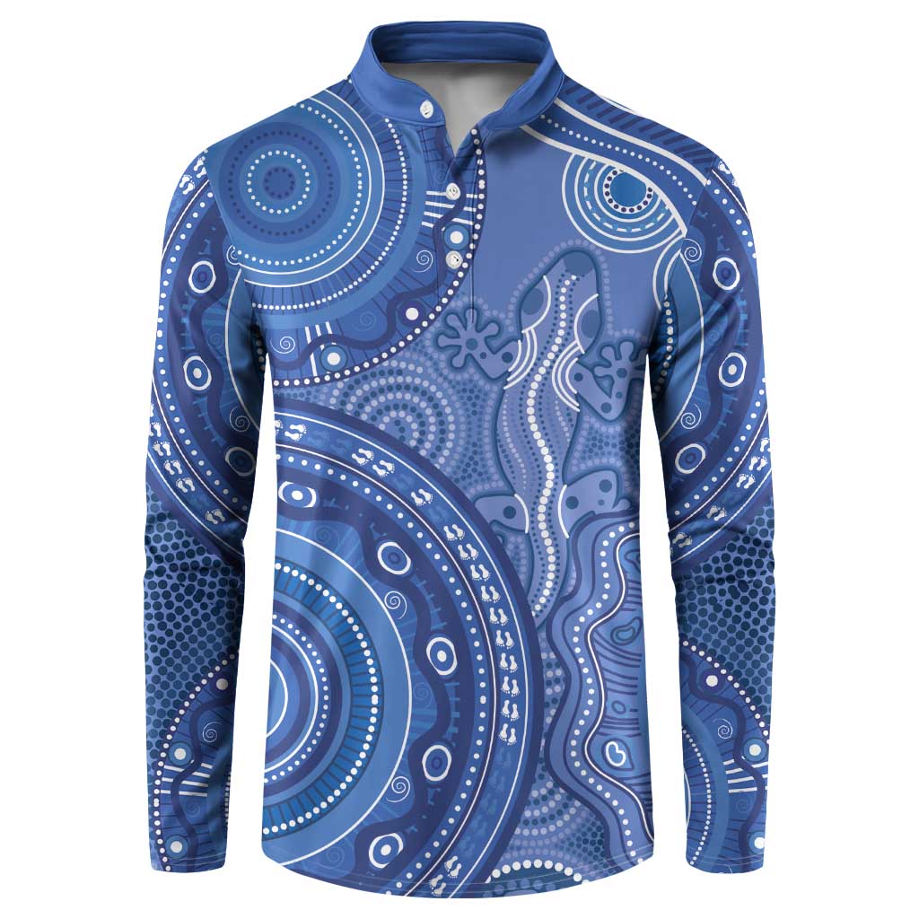 Australia Autism Awareness Button Sweatshirt Aboriginal Lizard Dot Painting