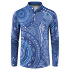 Australia Autism Awareness Button Sweatshirt Aboriginal Lizard Dot Painting